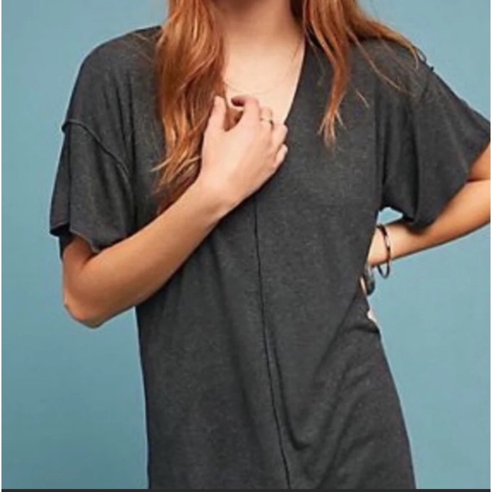 ANTHROPOLOGIE | BORDEAUX Antola Gray Ribbed Short Sleeve Top Women’s Size S